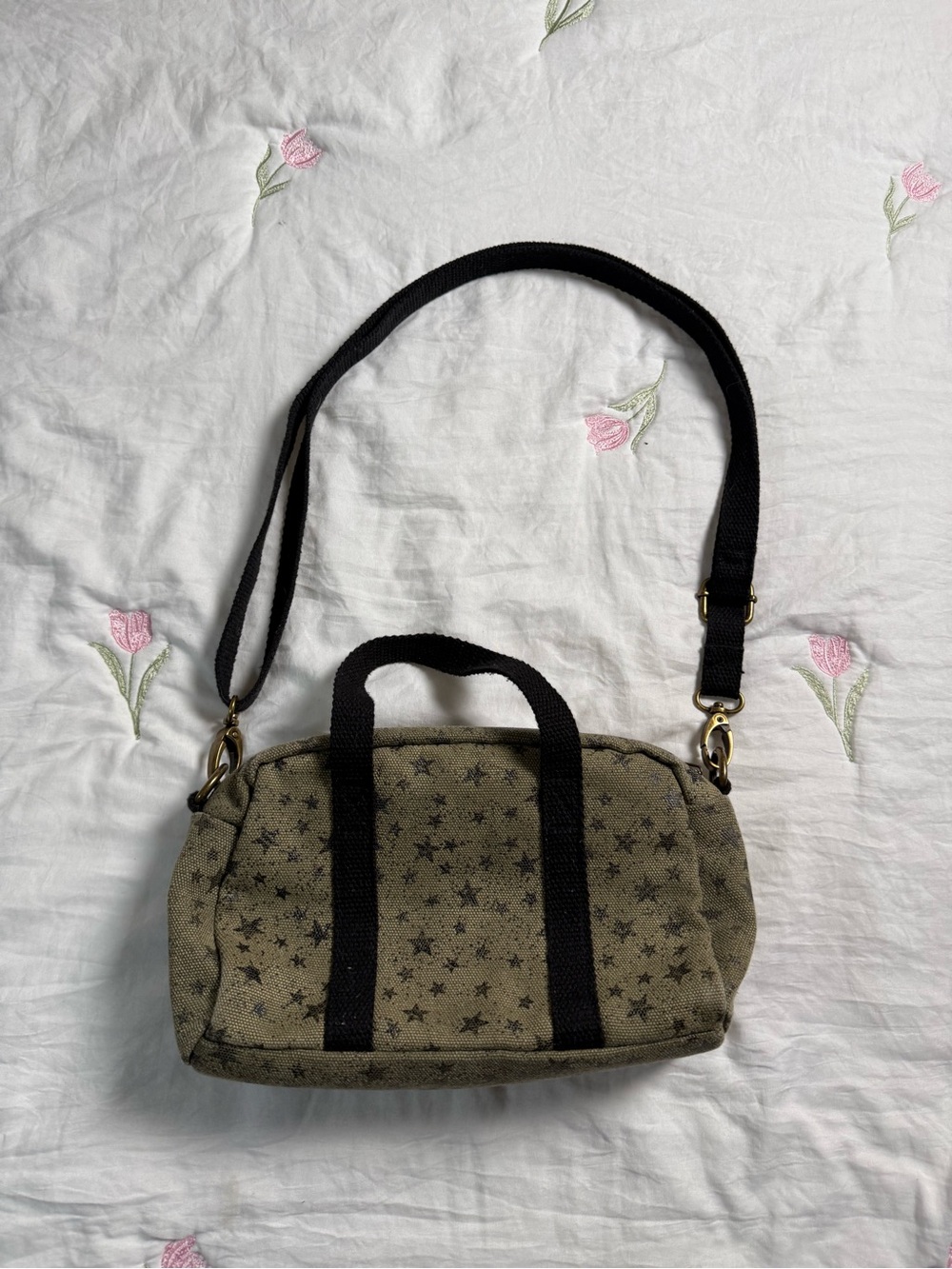 Mossimo Supply Co. Olive Star-Print Canvas Crossbody with Black Strap